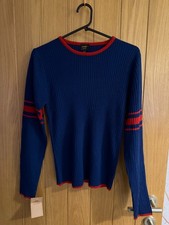 Women Vintage Blue Ribbed Knit