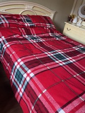 New George Red Mix Check Tartan Brushed Cotton Reversible Duvet Cover Set King