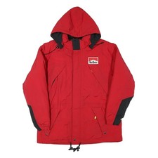 MARLBORO Mens Red & Black Nylon Jacket L Zip Hooded Plain Outdoor Casual