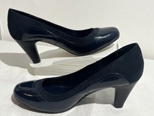 Clarks Heeled Court Shoes UK 8 Wide Fit Navy Patent Faux Suede