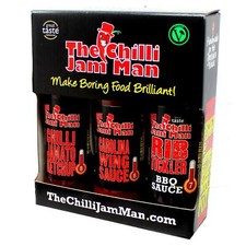 The Chilli Jam Man Hot Box 3x Spicy Pepper BBQ & Wing Sauces Condiment Gift Set
