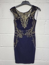 Lispy London Michelle Keegan Navy Blue Bodycon Dress With Gold Lace. Size 8.PWB
