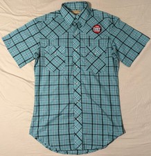 Wrangler Shirt Mens Small Blue Plaid Pearl Snap Western Cowboy Cut