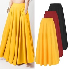 Women Summer A-Line Skirt Elastic Waist Skirt Beach Party Dress  Flare Long