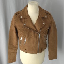 Levi's Womens Tan Faux Leather Suede Moto Jacket Medium Brown Biker Motorcycle