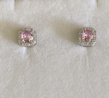 Square Diamante Earrings with Round Coloured Stone