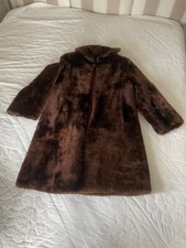 Vintage Fur Coat 1950's with pretty gingham lined matching Hand Warmer