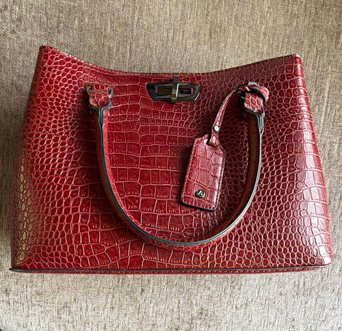 Burgundy croc embossed faux - croc,