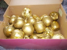Vintage M&S  Baubles Christmas  Tree Decorations gold and cream apples 24