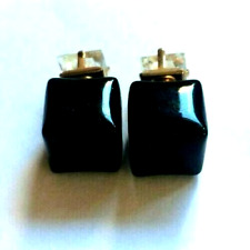 Black Coloured Cube Shaped & Clear Square Glass Stud Earrings.