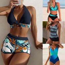 Women's Halter Neck Padded Bra Bikini Set Boy Shorts Swimwear Swimsuit Beachwear