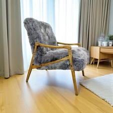 Vintage  Art Deco Occasional grey real Sheepskin Fluffy Fury Chair Armchair