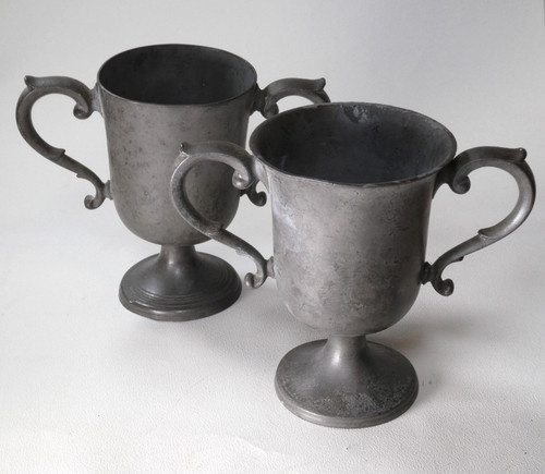 Pair antique plain pewter - pair,