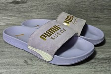 Puma Leadcat Suede Classic Womens Purple Heather/Team Gold/ White Slides -6/ 39