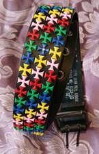 Unbranded Ladies Multicoloured Cross Studs Leather Backed Unique Belt Sz 28"-32"