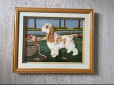 American cocker spaniel dog picture artwork framed fabric felted 
