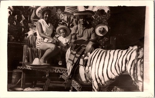 Rppc family wearing sombreros - family,