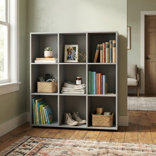 Wooden grey cube bookcase - wooden,