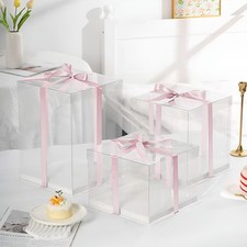 Clear Cake Box Pink Ribbon