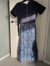 Oasis Size 6 XS Navy Blue Purple Floral Dress With Belt BNWOT Never Worn