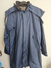 Cotton Traders Stockman Style Raincoat Midi Navy Blue Tartan Lining Winter Size