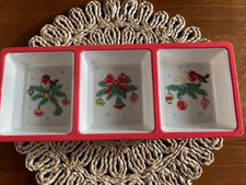 Cath Kidston 3 dish serving platter, Christmas, Festive, Robin, Baubles, Ribbons
