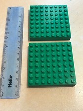 Lego 2 X LARGE SQUARE Thick VINTAGE Base Plate / Baseplates 8 x 8 pin GREEN
