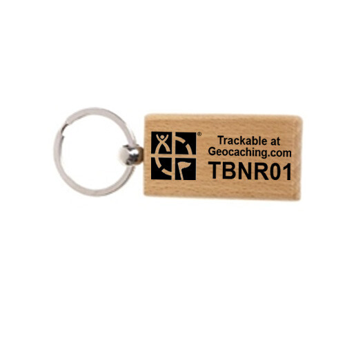 Trackable wood keychain - wood, logo