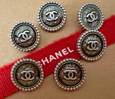 5 CHANEL Buttons Dark Silver / Gun- Metal toned solid metal  18mm 5pcs RARE