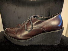 Ladies Clarks Narrative Deep Burgundy Lace Up Platform Wedge Brogue Shoes UK 6d