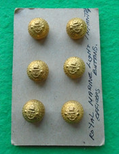 Royal Marine Light Infantry Gilt Dress Uniform Set of 6 Buttons, Kings Crown
