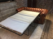 CHESTERFIELD THREE SEATER SOFA BED IN ANTIQUE TAN LEATHER VERY RARE ITEM