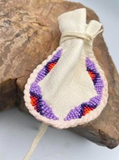 Vintage  Native American Navajo Beaded  Leather Bag Medicine Bundle