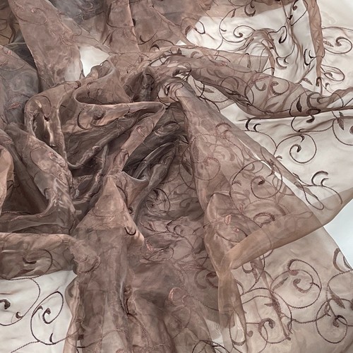Brown embroidered organza - brown,