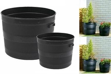 Handle Barrel Plant Planter Tub Garden Flower Herb Pot Container Black 35 / 50cm