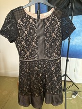 OASIS BLACK LACEY LINED SKATER DRESS A LINE SIZE 12 Nude Lining