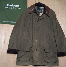 Barbour Land Rover Carraw Wax Waterproof Leather Collar Jacket Coat Size Large 