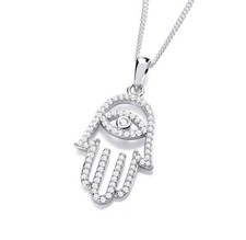 925 Sterling Silver Hand of Hamsa EVIL EYE Simulated Diamond Necklace  16 18 20"
