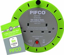 Pifco 5M 2 Way 10 AMP Electric Extension Cable Reel Mains Plug & Socket Lead UK