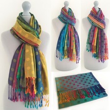 Ladies Long Bright Rainbow Multi Colour Bubble Dots Scarf Pashmina Shawl Scarves
