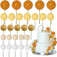 50Pcs Ball Cake Topper Sticks Mini Balloons for Cake Decorating- ORANGE/ YELLOW