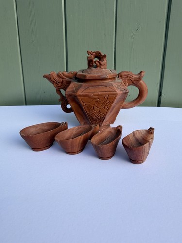 Chinese carved dragon tea set - chinese,