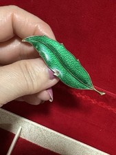 Vintage Brooch Finn Jensen Norway 925 Silver & Green Guilloche Enamel - As Seen