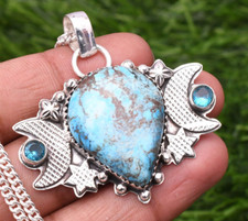 Amazing Turquoise Pendant Gemstone 925 Sterling Silver Handmade Jewelry 2.10"