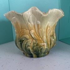 BRETBY ART POTTERY JARDINIERE c.1897 Yellow/ Green Majolica England Vase.