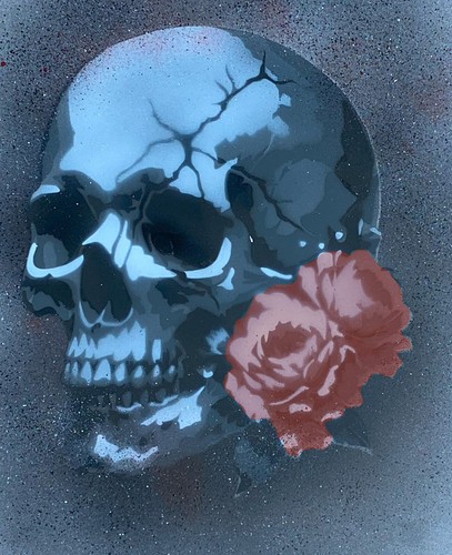 011 skull rose stencil - skull,