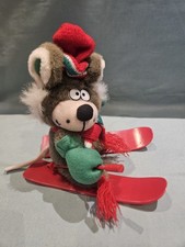 Vintage 1980s Jade Grey Rat Scarf & Hat Plastic Ski's Plush Toy Teddy GC