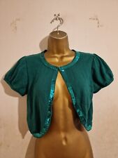 Emerald Jade Green Knit Ribbed Metallic Sequin Shiny Open Cardigan Shrug 10 12