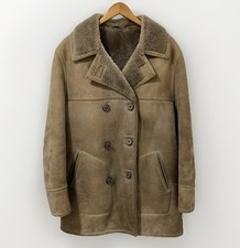 Vintage HUC of Sweden Sheepskin Coat 40" M Tan Shearling Leather Austin Reed