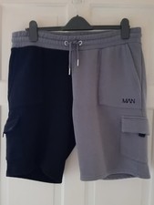 Mens Boohoo Man Black/Grey Elastic Waist Sweat Shorts with Pockets Size XL